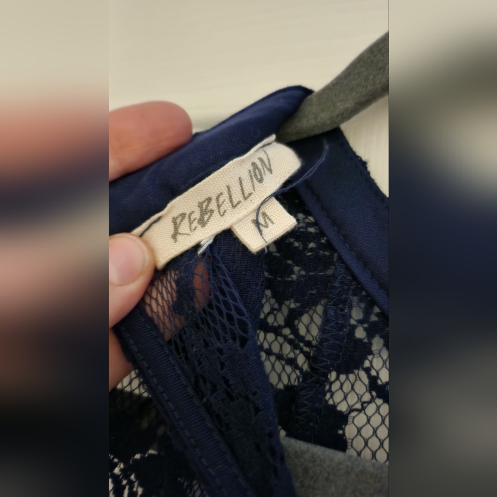 Rebellion Elegant Navy Lace Boho Dress - Picture 3 of 4